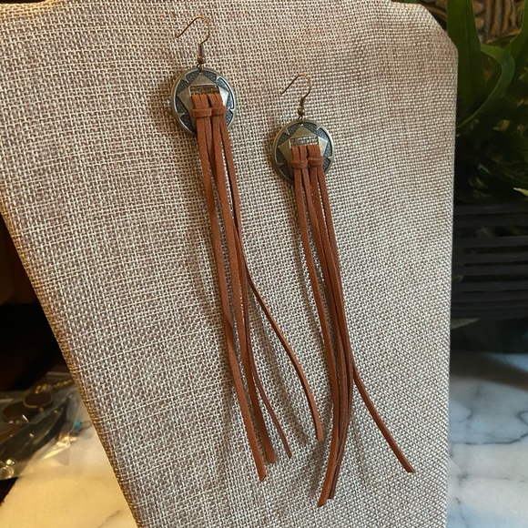 Leather Concho Earrings - Picture 2 of 3